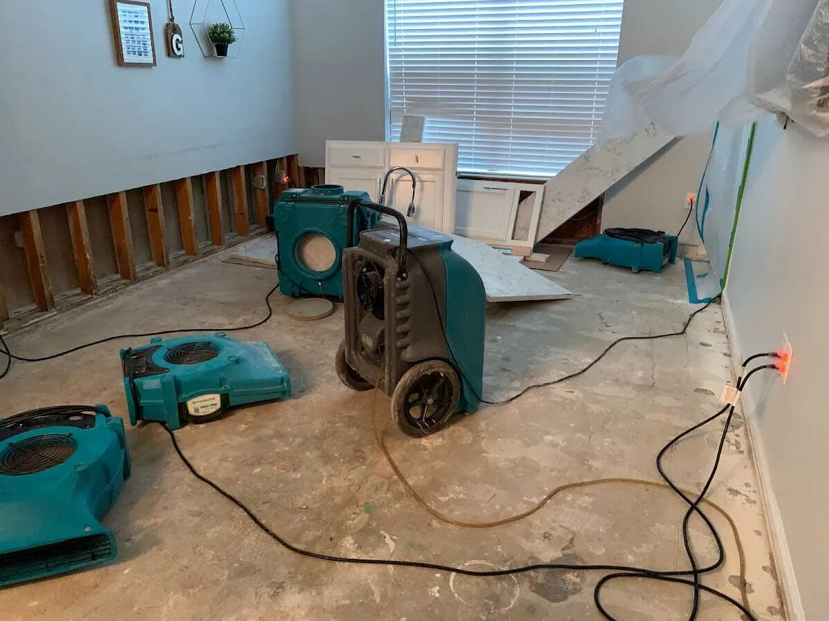 Dehumidifier in flood-cut room for Water Damage Restoration in La Grande